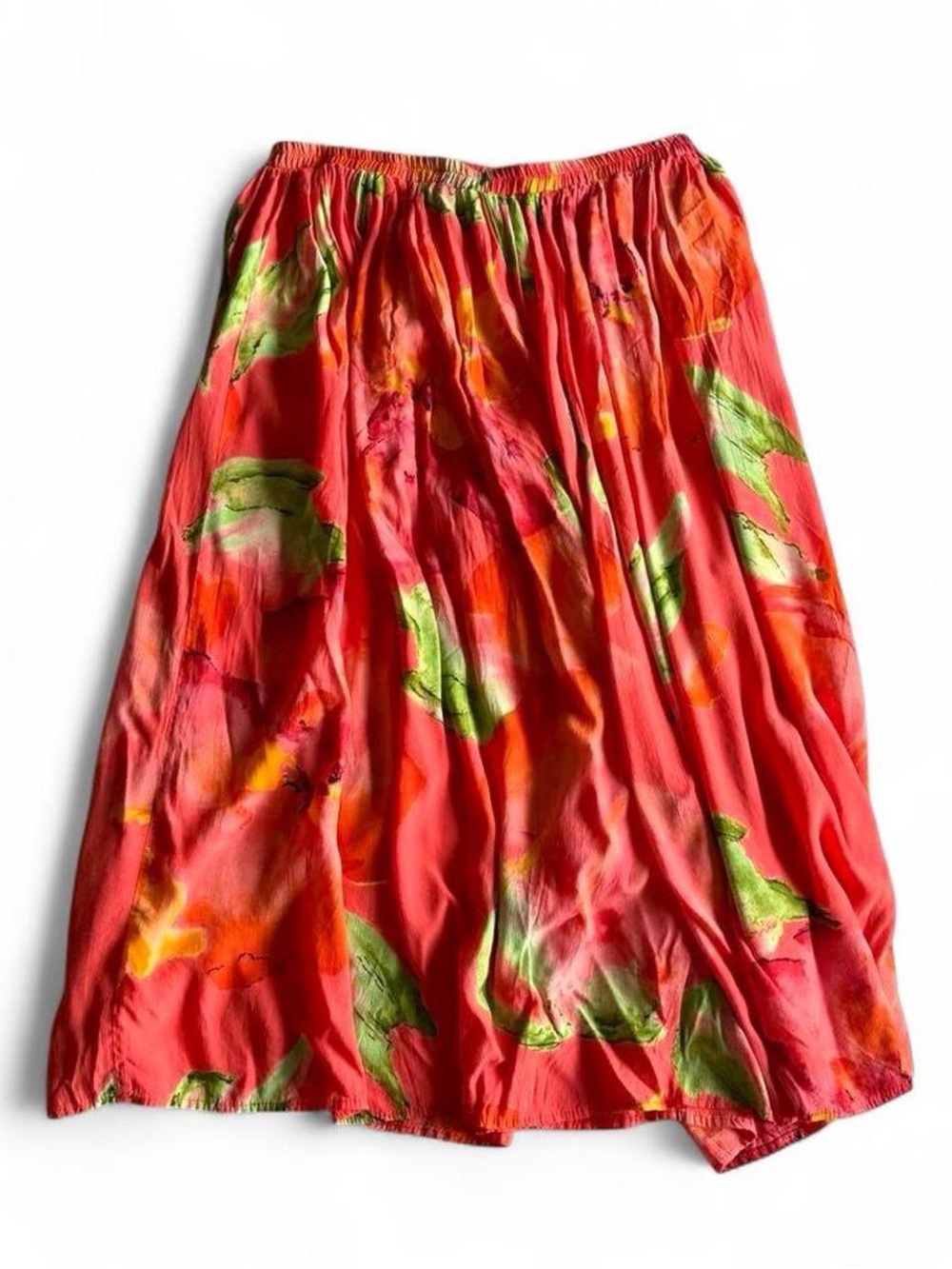 Vintage Carole Little watercolor floral midi skirt - 90s artsy boho skirt